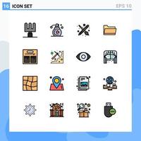 Flat Color Filled Line Pack of 16 Universal Symbols of mining cave pencil fashion storage Editable Creative Vector Design Elements