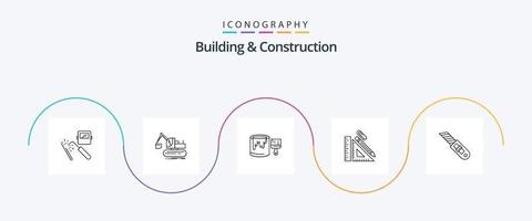 paquete de iconos de la línea 5 de construcción y construcción que incluye regla. lápiz. camión. construcción. cuadro vector