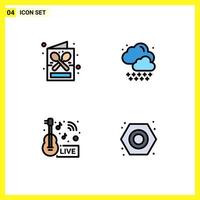 Mobile Interface Filledline Flat Color Set of 4 Pictograms of coffee entertainment menu rain live Editable Vector Design Elements