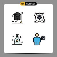 Mobile Interface Filledline Flat Color Set of 4 Pictograms of college spray hat web design avatar Editable Vector Design Elements