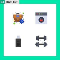 Set of 4 Vector Flat Icons on Grid for briefcase usb optimization mac fitness Editable Vector Design Elements