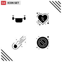 Solid Glyph Pack of 4 Universal Symbols of air offer transportation discount astronomy Editable Vector Design Elements