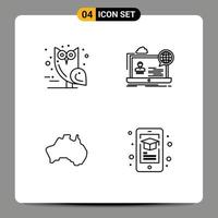 conjunto de pictogramas de 4 colores planos de línea de llenado simple de elementos de diseño de vector editables de ubicación en línea de miedo australiano de pájaro