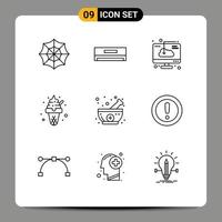 Universal Icon Symbols Group of 9 Modern Outlines of herbal sweets computer ice cream dessert Editable Vector Design Elements