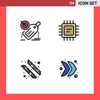 Group of 4 Modern Filledline Flat Colors Set for tag candy discount microchip arrow Editable Vector Design Elements