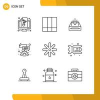 User Interface Pack of 9 Basic Outlines of configure bubble lines parcel container Editable Vector Design Elements