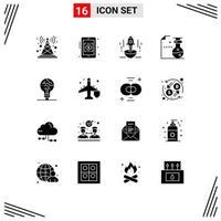 Universal Icon Symbols Group of 16 Modern Solid Glyphs of science flasks launch chemistry entrepreneur Editable Vector Design Elements