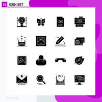 Universal Icon Symbols Group of 16 Modern Solid Glyphs of recording photography wings camera file Editable Vector Design Elements