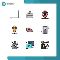 Modern Set of 9 Filledline Flat Colors Pictograph of skates ice location boot map Editable Vector Design Elements