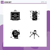 Editable Vector Line Pack of 4 Simple Solid Glyphs of laptop mission can food vision Editable Vector Design Elements