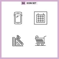 Set of 4 Modern UI Icons Symbols Signs for phone construction android layout repair Editable Vector Design Elements