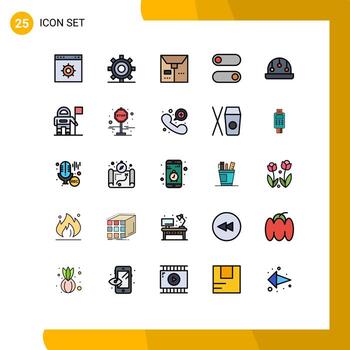 Mobile Interface Filled line Flat Color Set of 25 Pictograms of toy baby programing toggle control Editable Vector Design Elements