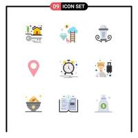 Stock Vector Icon Pack of 9 Line Signs and Symbols for notification alarm light pin location Editable Vector Design Elements