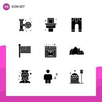 Group of 9 Modern Solid Glyphs Set for service hosting clothes usa states Editable Vector Design Elements