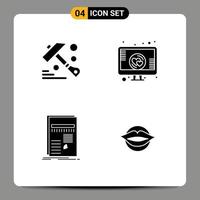 User Interface Pack of 4 Basic Solid Glyphs of construction finance love screen heart statistics Editable Vector Design Elements