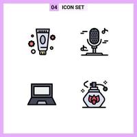 Editable Vector Line Pack of 4 Simple Filledline Flat Colors of beauty devices spa microphone hardware Editable Vector Design Elements