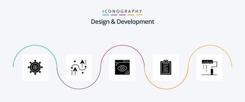 paquete de iconos de glifo 5 de diseño y desarrollo, incluida la entrega. codificación. desarrollo. programación. desarrollo vector