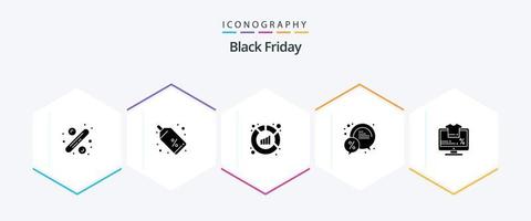 Black Friday 25 Glyph icon pack including monitor. percent. analytics. discount. bubble vector