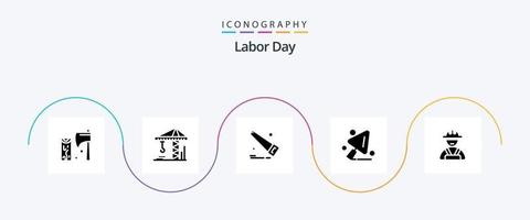 Labor Day Glyph 5 Icon Pack Including construction worker. construction . architecture . hand vector