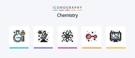 la línea de química llenó el paquete de 5 iconos, incluido el trabajo. fuego. lámpara. chino. edificio. diseño de iconos creativos vector