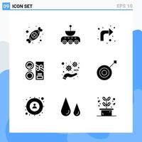 Set of 9 Vector Solid Glyphs on Grid for powder cosmetics space beauty right Editable Vector Design Elements