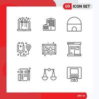 9 Thematic Vector Outlines and Editable Symbols of hobbies image historical building tools healthcare Editable Vector Design Elements