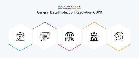 Gdpr 25 Line icon pack including security . dper . security chat. tick vector