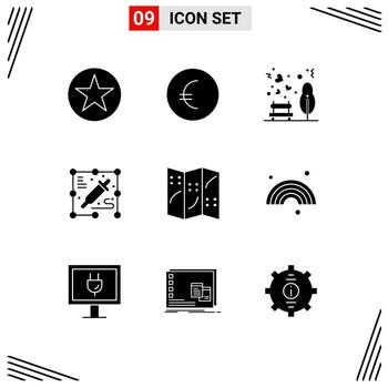 User Interface Pack of 9 Basic Solid Glyphs of color navigation love map creative Editable Vector Design Elements