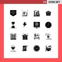 16 Universal Solid Glyphs Set for Web and Mobile Applications broken hotel architecture rice cooker Editable Vector Design Elements