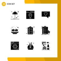 Set of 9 Vector Solid Glyphs on Grid for tasks checklist like sandesh party Editable Vector Design Elements