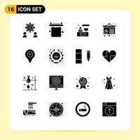 Group of 16 Solid Glyphs Signs and Symbols for pin presentation interior conference working Editable Vector Design Elements