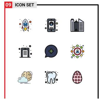 9 Filledline Flat Color concept for Websites Mobile and Apps chat pin code building pin code Editable Vector Design Elements