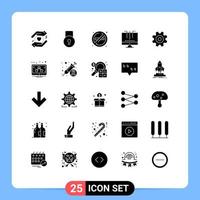 Mobile Interface Solid Glyph Set of 25 Pictograms of gear search no optimization engine Editable Vector Design Elements