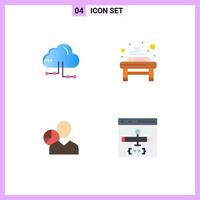 Editable Vector Line Pack of 4 Simple Flat Icons of cloud chart network relaxation employee Editable Vector Design Elements