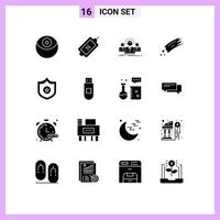 16 Universal Solid Glyph Signs Symbols of police space career meteor asteroid Editable Vector Design Elements