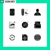 Modern Set of 9 Solid Glyphs Pictograph of seo leaf search education growth Editable Vector Design Elements