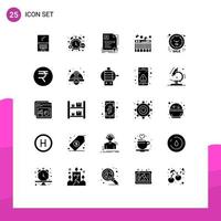 Universal Icon Symbols Group of 25 Modern Solid Glyphs of sound music time certificate business Editable Vector Design Elements