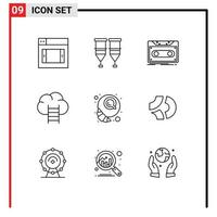 Set of 9 Modern UI Icons Symbols Signs for coffee growth cassette career record Editable Vector Design Elements