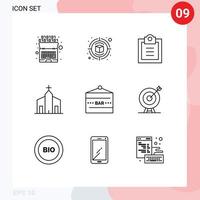 Set of 9 Modern UI Icons Symbols Signs for bar sign monastery checklist historic christian Editable Vector Design Elements