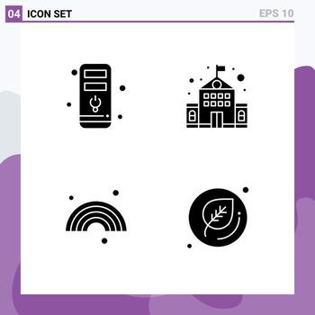 Group of 4 Modern Solid Glyphs Set for computer rainbow building color leaf Editable Vector Design Elements