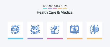 paquete de íconos azules 5 médicos y de atención médica que incluye. riñones salud. salud. firmar. diseño de iconos creativos vector
