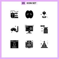 paquete de iconos de vector de stock de 9 signos y símbolos de línea para pasatiempos de cocina de hobby de computadora presentan elementos de diseño de vector editables