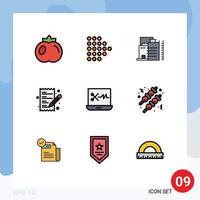 Group of 9 Filledline Flat Colors Signs and Symbols for fast food audio editing software factory audio editing paper Editable Vector Design Elements