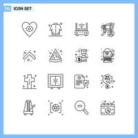 Universal Icon Symbols Group of 16 Modern Outlines of arrow cancer day router awareness modem Editable Vector Design Elements