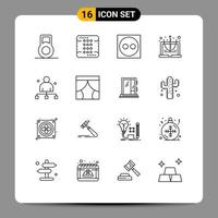 Pack of 16 Modern Outlines Signs and Symbols for Web Print Media such as head chief plug captain equation Editable Vector Design Elements