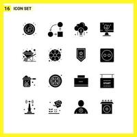 Modern Set of 16 Solid Glyphs and symbols such as easter screen tactic monitor bulb Editable Vector Design Elements