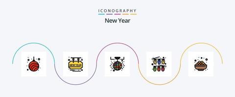 paquete de iconos de 5 planos llenos de línea de año nuevo que incluye tazón. decoraciones tiempo de fiesta. Navidad. celebracion vector