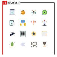 Set of 16 Vector Flat Colors on Grid for mobile hardware chair cpu work place Editable Pack of Creative Vector Design Elements