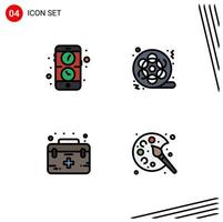 4 Universal Filledline Flat Color Signs Symbols of app aid watch cinema first Editable Vector Design Elements