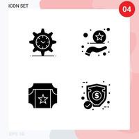 Pack of 4 creative Solid Glyphs of gear ticket watch rating ecommerce Editable Vector Design Elements